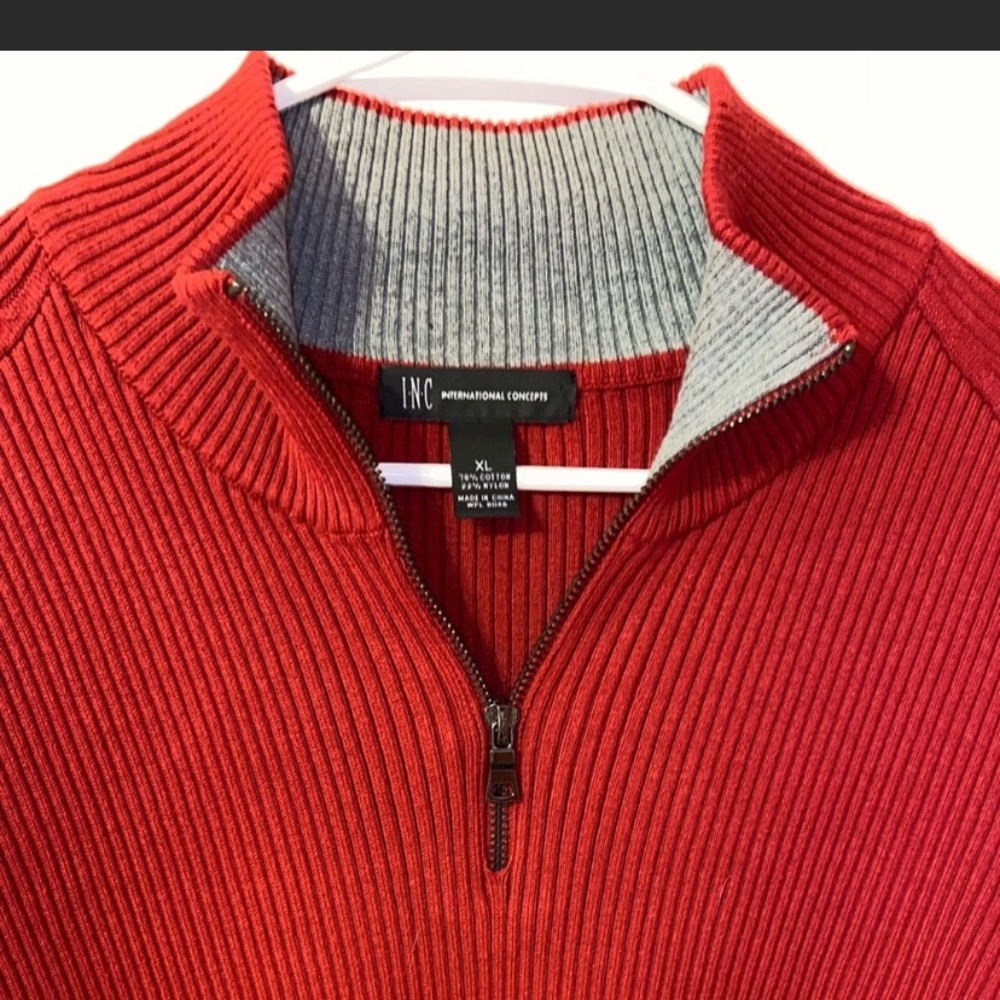 INC 1/4 Zip Red Sweater